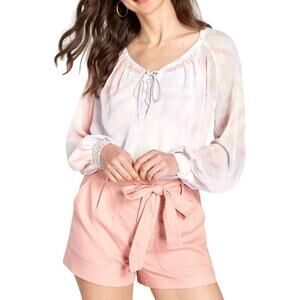 ModCloth | Sheer Ivory and Pink Tie Dye Boho I Go Chiffon Blouse Large